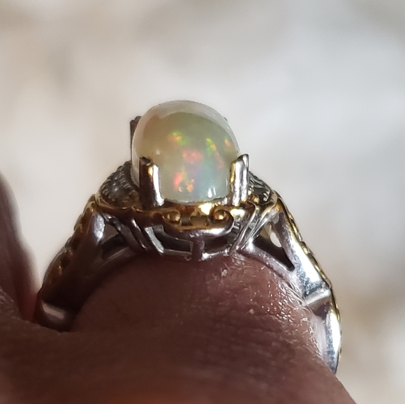 SOLDGorgeous Ethiopian Welo Opal and White Zircon Ring 2.15ctw Sterling Silver - Picture 14 of 14